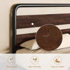 SHA CERLIN Queen Size Metal Bed Frame with Wooden Headboard, Mahogany