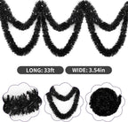FOIMAS 33FT Black Tinsel Garland,Halloween Metallic Tinsel Garland Twisted Hanging Garland for Halloween Christmas Tree Fireplace Home Decoration