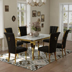 ACEDÉCOR Black and Gold Dining Chairs, Black Velvet Upholstered Chairs with Ring Pull, High Back Dining Chairs with Polished Gold Legs(Set of 2)