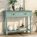Knocbel Antique Entry Console Table with Drawers & Bottom Open Shelf, Wood Sofa Tables for Entryway Hallway Living Room, 35.43" W x 13.8" D x 30.25" H, Retro Blue