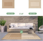 GENIMO Outdoor Rug Waterproof 6'x9' for Patio, Foldable Reversible Plastic Straw Carpet for Travel Trailers, Outside Area Mat for Rv, Deck, Picnic, Porch, Camper, Balcony, Beach, Brown & Beige