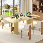 79" Rectangular Dining Table for 8-10, Wood Kitchen Table with 2-Layer Storage Shelf & Sturdy Base, Mid Century Modern Dinner Table with Wide Tabletop for Dining Room, Living Room
