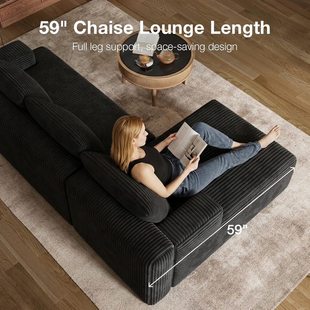 Novilla L-Shape Sectional Couches for Living Room with Smarts Coil® Support, 3 Seater Sectional Sofas for Living Room Bedroom, Corduroy Cloud Couch Sectional, No Assembly(Black, Right Hand Facing)