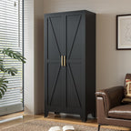 LCAOPC 71" Tall Metal Storage Cabinet with 2 Doors and 4 Adjustable Shelves, 5-Tier Kitchen Pantry Storage Cabinet for Kitchen, Living Room, Dining Room and Office, Black
