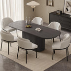 86.61" Oval Modern Dining Table Set for 6, Dining Room Tables with 6 Chairs for Kitchen, Living Room, 7 Piece Kitchen Tables 6 Seaters Dinner Table Set, Black