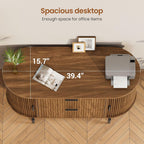SEDETA Fluted 2 Drawer File Cabinet with 2 Sliding Door for Home Office | 39.4" Filing Cabinet for Home Office,fit Legal/Letter/A4 Siz,Modern File Cabinet with 2 Drawers,Printer Stand,Brown