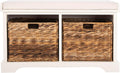 SAFAVIEH Furniture - Freddy 2-Basket Storage Bench - Vintage White - Solid Wood - Coastal Basket Storage Design - Ideal for Entryway, Living Room, Hallway, 18" Seat Height - Fully Assembled (AMH5736D)