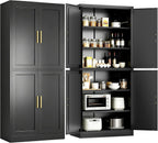 Wanfu 71" Tall Pantry Cabinet, Metal Kitchen Pantry Cabinet with 4 Doors and 4 Adjustable Shelves, Kitchen Pantry Storage Cabinets, Metal Storage Cabinet for Kitchen, Dining Room, Living Room-Black