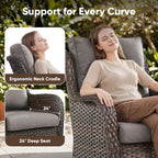 Belord Outdoor Swivel Chairs Set of 2,Patio Wicker Rocker Chairs with Ottomans, All Weather Patio Conversation Furniture Set, Ideal for Porch Balcony Deck Yard, Brown Wicker/Gray