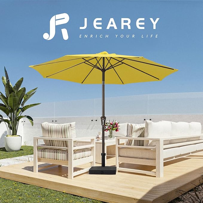 JEAREY 10FT Outdoor Patio Umbrella Outdoor Table Umbrella with Push Button Tilt and Crank, Market Umbrella 8 Sturdy Ribs UV Protection Waterproof for Pool, Garden (Yellow)