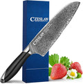 Chef's Knife, 7” Japanese Damascus Chefs Knife, Classic Light Kitchen Knife, Hand Forged Black Japanese chef knife, Professional Sharp Cooking Knife, Full Tang & Ergonomic ABS Handle Design