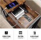 TooCust End Tables Living Room Set of 2, Side Table with Charging Station Flip Top, 11"D x 24"W x 23"H, Narrow Side Table with 5.3" Deep Drawer, Couch End Tables Set of 2, Steel X-Frame, Rustic Brown