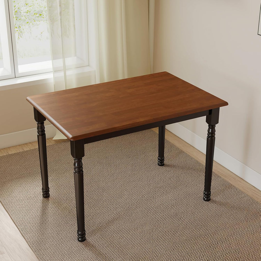 Kmax Small Dining Table for 2-4, Solid Wood Dining Table for Small Spaces 2 Person Rectangle Kitchen Table Space Saving Dinner Table for Apartment - Walnut Top, Black Legs