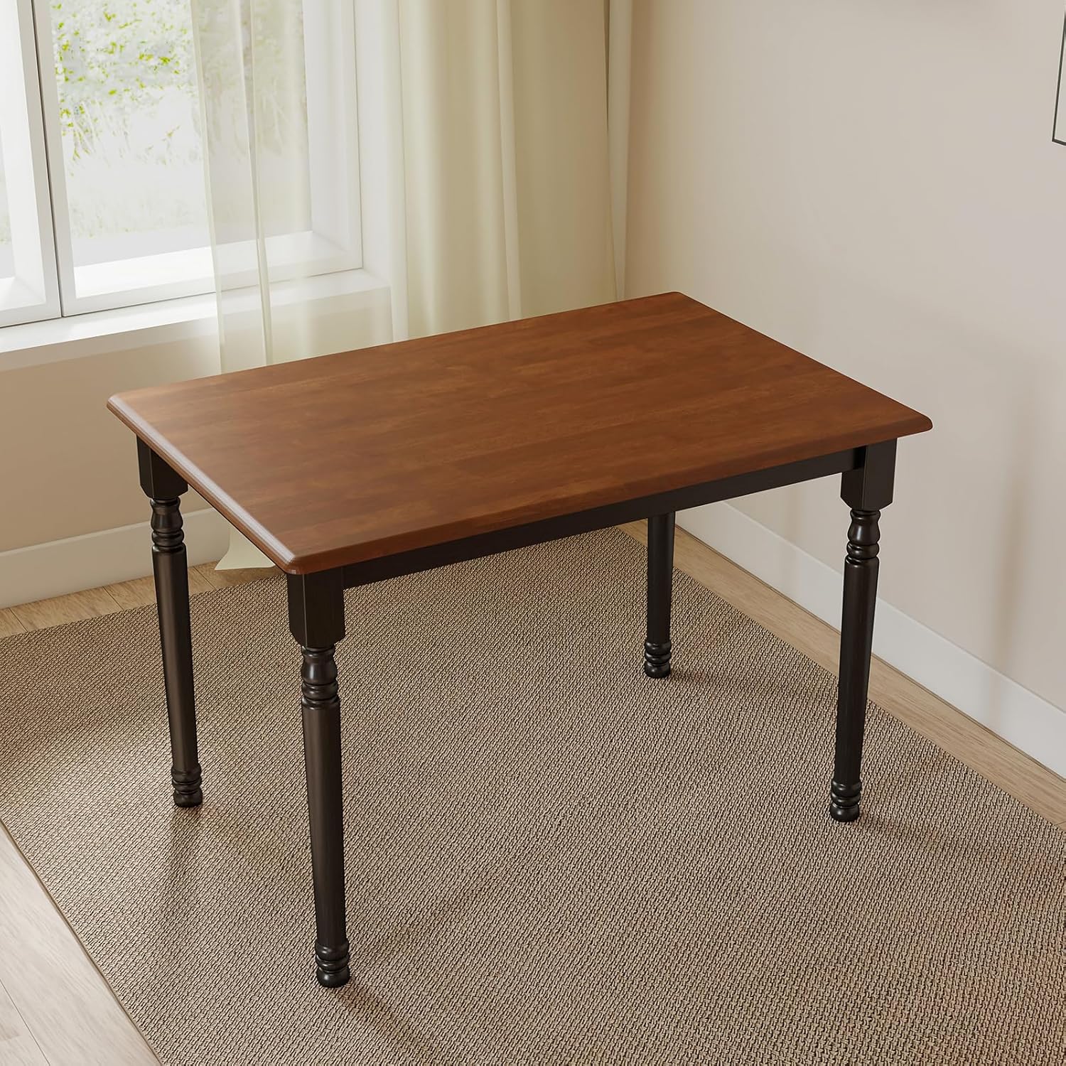 Kmax Small Dining Table for 2-4, Solid Wood Dining Table for Small Spaces 2 Person Rectangle Kitchen Table Space Saving Dinner Table for Apartment - Walnut Top, Black Legs