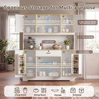 FUQARHY 71" Kitchen Pantry Storage Cabinet, Tall Kitchen Hutch with Charging Station, 55" Wide Large Food Pantry Storage Cabinet with LED Light, Drawers and Adjustable Shelf for Dining Room (White)