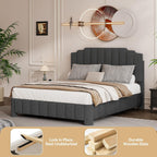 Queen Bed Frame with Adjustable Headboard, Boucle Queen Size Bed Frame