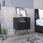 Nightstand, End Table, Side Table Single Door Cabinet, Hairpin Legs -Black,for Small Spaces