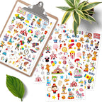 Cute Carnival Circus Stickers 820 Count Party Goodie Gifts Bags Decor Red White Elephant Clown Adhesive Stickers for Kids Girls Boys Birthday Invitations Art Craft Decor School Game Class Rewards