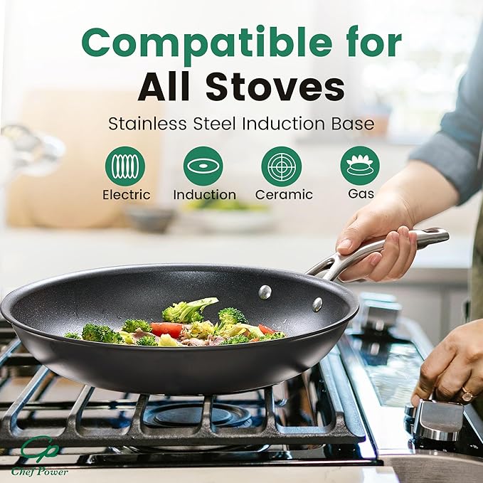 Chef Power Hard Anodized Nonstick Cookware Sets 10 Piece with Stainless Steel Handle, Pots and Pans Set Non Stick, Kitchen Induction Cooking Sets, Dishwasher Safe, Oven Safe, Essential