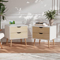 End Table Set of 2 with Storage Drawers, Modern Nightstands Small Sofa Side Tables, Accent Wooden Bedside Table for Living Room, White/Oak