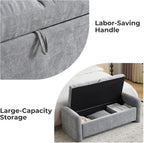 Oversized Chenille Ottoman Bench with Storage, Upholstered End of Bed Bench for Bedroom, Ottoman Foot Rest for Living Room, Light Grey