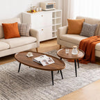 Nesting Coffee Table Set of 2-Mid Century Modern Guitar Pick Stacking Tables with Solid Wood Legs-Waterproof Circle Center Table for Living Room Bedroom Balcony