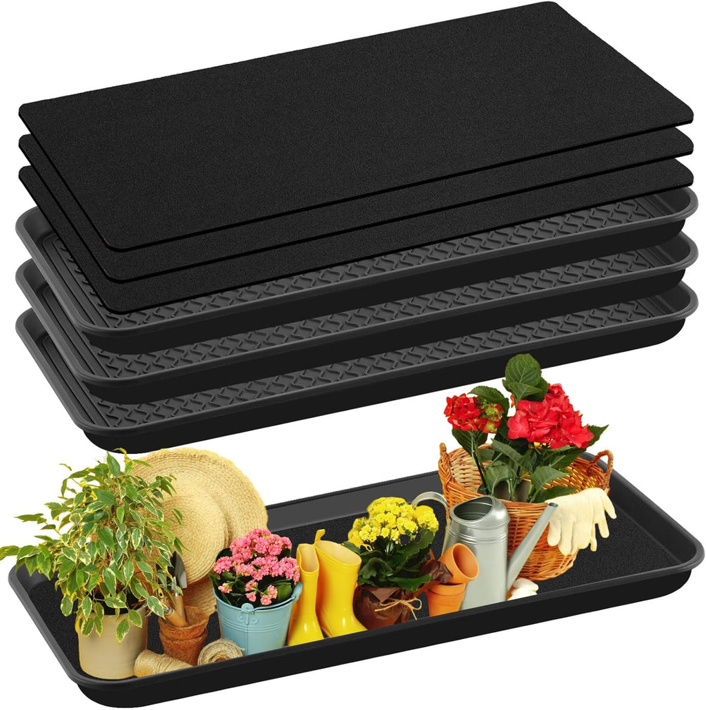 Vesici 3 Set/6 Pcs Large Self-Watering Plant Trays (30"x15") and 3mm Capillary Mat-Automatic Watering System for Indoor/Outdoor Plants, Durable Plastic Seedling Trays for Potted Plant, Garden