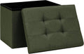 Folding Storage Ottoman, 16.5" Rectangular Footstool with Padded Tufted Lid, Collapsible Storage Footrest for Small Space, Living Room, Bedroom, Dorm, Olive Green