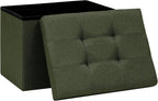 Folding Storage Ottoman, 16.5" Rectangular Footstool with Padded Tufted Lid, Collapsible Storage Footrest for Small Space, Living Room, Bedroom, Dorm, Olive Green