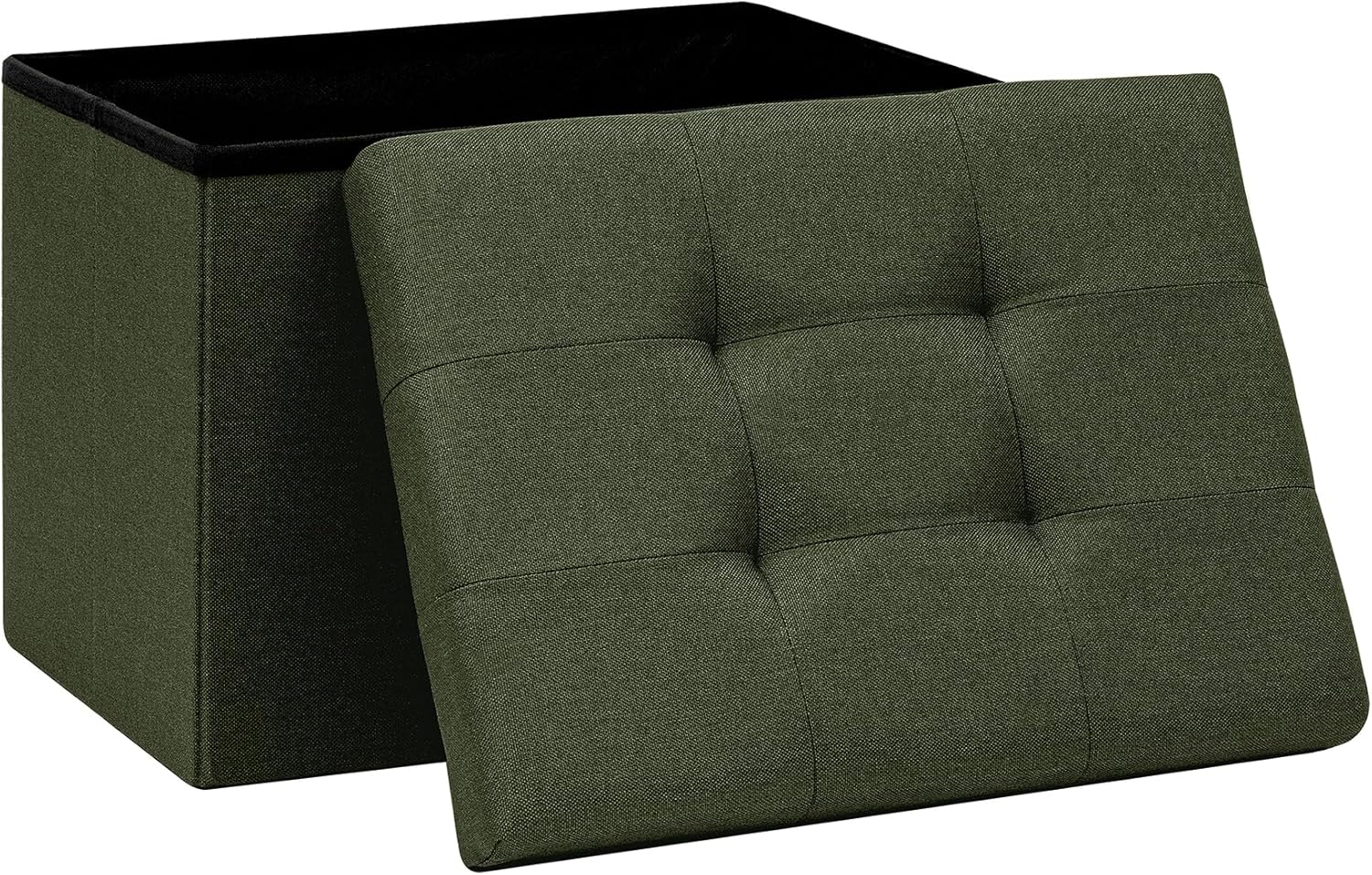 Folding Storage Ottoman, 16.5" Rectangular Footstool with Padded Tufted Lid, Collapsible Storage Footrest for Small Space, Living Room, Bedroom, Dorm, Olive Green