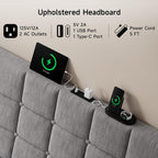 ONBRILL Queen Headboard Only with Charging Station, Soft Chenille Fabric
