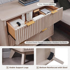 T4TREAM 32" Large Fluted Nightstand with 3 Drawers, White Alder | Oversized, Mid Century Modern, Curved Profile, Metal Handles, Smooth Slides, Spacious Drawers, for Bedroom, Living Room