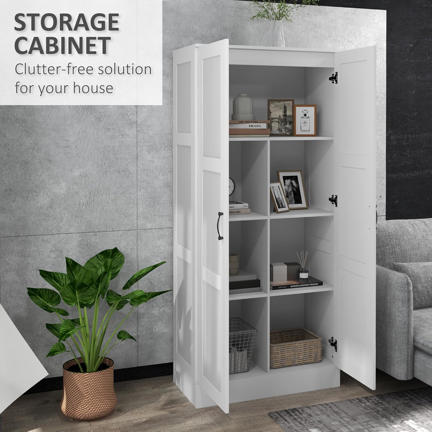 HOMCOM 71" Tall Storage Cabinet with Movable Storage Shelves, Modern Style Pantry Cabinet with Soft Close Doors, White