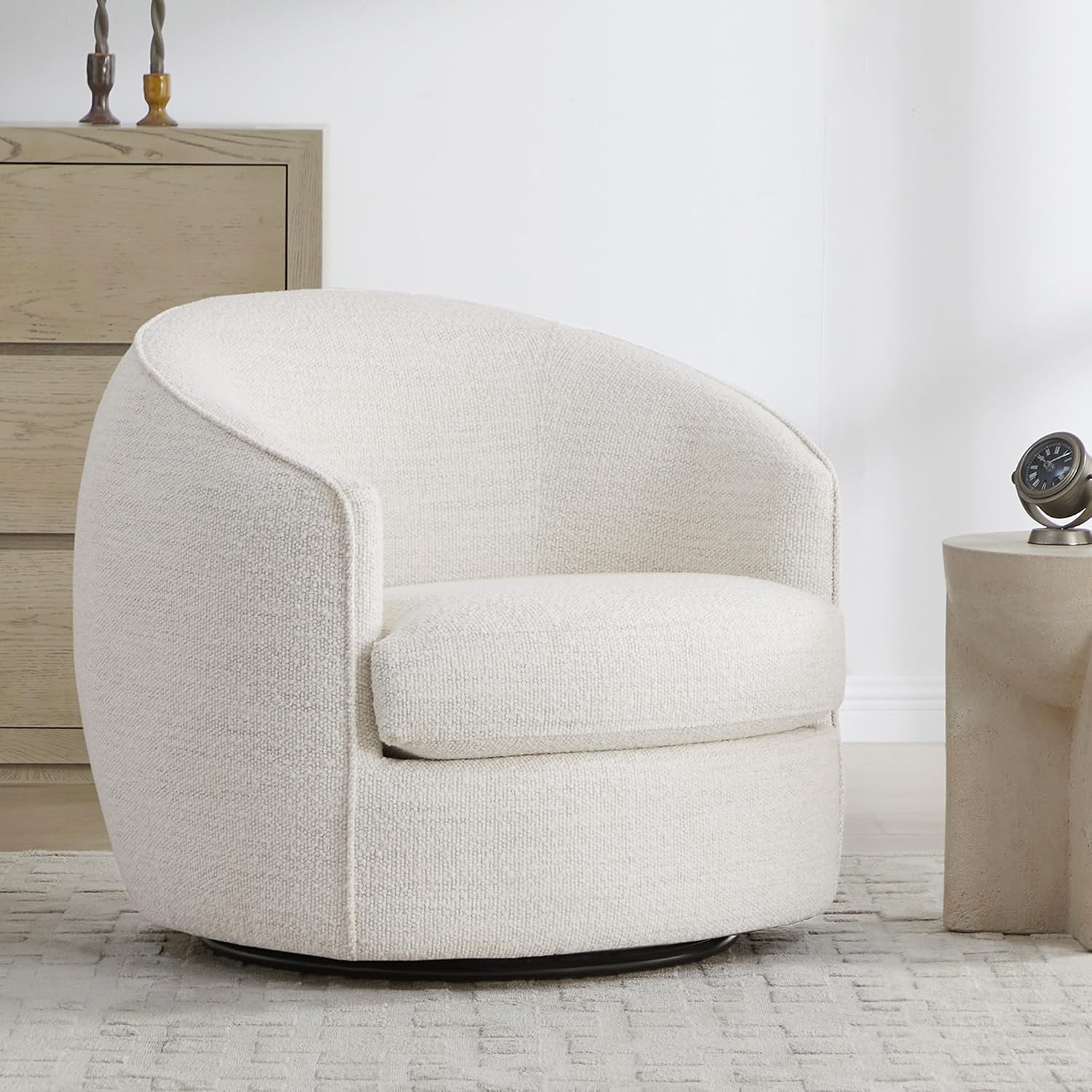 CHITA Barrel Swivel Accent Chair, FSC Wood Frame, Fully Assembled, Cream | Modern Armchair with FSC Certified Wood Frame, Living Room Chair for bedroom & office, 31.5"Dx32.3"Wx28.7"H, 350 Lbs Capacity