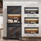 72" Tall Kitchen Pantry with Hydraulic Flip Up Door, Storage Cabinet with LED Lights & Charging Station, Drawer and Adjustable Shelves, Cupboard for Kitchen, Dining Room, and Hallway, Black