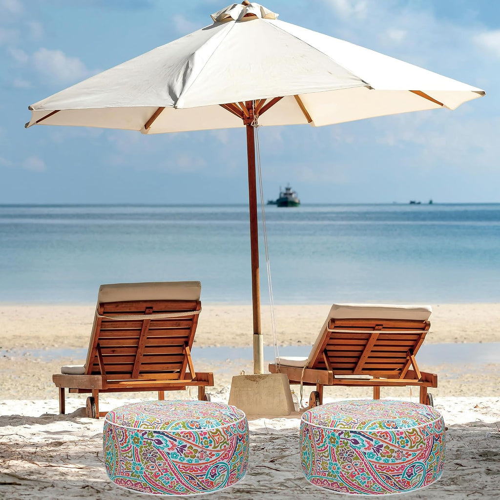 FUNHOME Inflatable Stool Ottoman Footrest with Handle, All Weather Footrest Seat D20 xH9, Water Repellent Footstool Pouf for Home Patio Garden and Camping Use-Melora Paisley