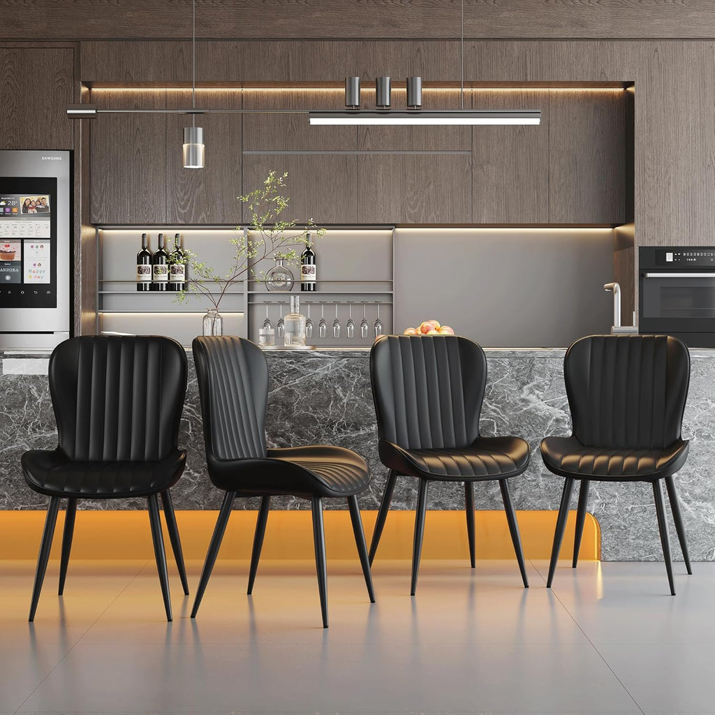 Dining Chairs Set of 6,Black Leather Dining Chair Upholstered,Kitchen Chair,Modern Dining Room Chairs with Black Metal Legs Frame for Restaurant,Dining Room,Cafe