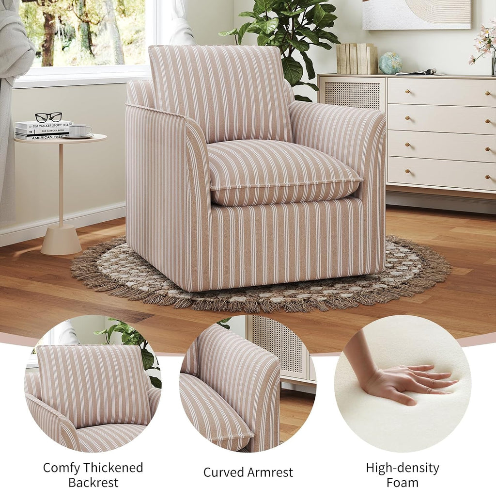 INZOY Swivel Accent Chair with Thick Padded Backrest Cushion, Swivel Reading Chair for Living Room Bedroom Small Spaces, Brown