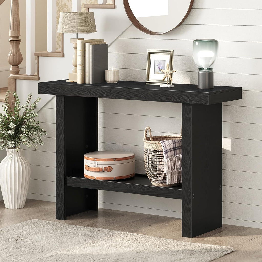 MAHANCRIS Console Table, 39.4'' Black Rectangular Entryway Table, Modern Console Table with Storage, Sofa Tables for Hallway, Foyer, Living Room, Easy Assembly, Black CTHB16801
