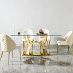 68.9" Rectangle Glass Dining Table for 6 People, Modern Luxury Kitchen Table with Tempered Glass Top, Gold Stainless Steel Curved Base with Crystal Decoration