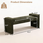 43" Upholstered End of Bed Bench, Entryway Bench with Curved Armrests, Modern Bedroom Bench Seat with Solid Wood Frame for Living Room, Hallway, Green