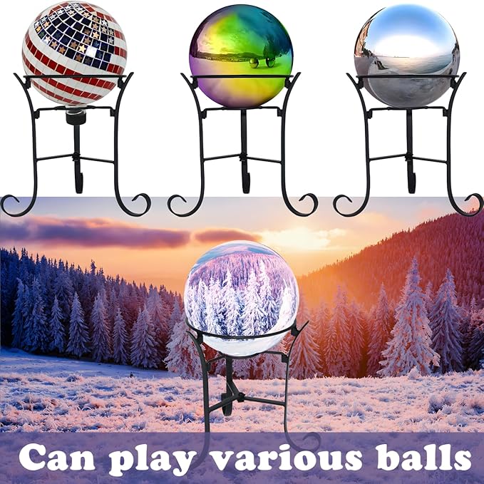 Garden Gazing Ball Stand,Metal Gazing Globe Sphere Stand Holder,for 10 to 12 Inches Metal or Glass Garden Gazing Sphere,Indoor Outdoor Lawn Yard Display Stand Décor Accessories,Black 9.4" H
