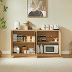 63" Oak Vertical Fluted Sideboard Buffet Cabinet - Modern Storage Cabinet with 4 Doors & Adjustable Shelves for Dining Room, Kitchen & Coffee Bar