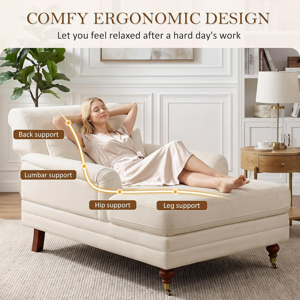 VANOMi 59.45'' Chaise Lounge Chair with Adjustable Backrest, Chenille Beige | Chaise Lounge Chair Indoor, Modern Chaise Lounge Couch, Upholstered Leisure Recliner for Living Room, Apartment, Bedroom