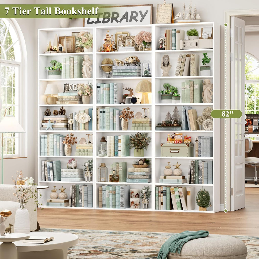 FACBOTALL 82" Tall Bookshelf, 7-Tier Open Shelves Bookcase, Freestanding Display Storage Shelves, Tall Bookcase Home Decor Furniture for Home Office, Living Room, Bedroom, White