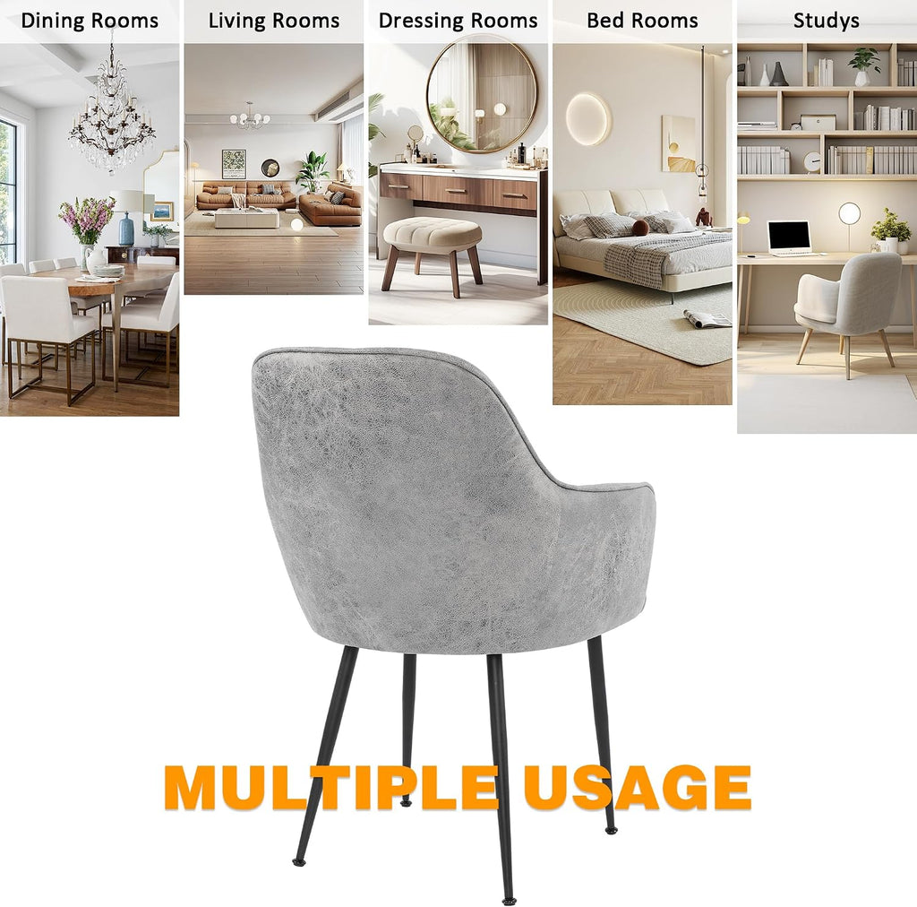 Dinning Chairs Set of 2, Upholstered Accent Chairs with Black Finished Metal Plating Legs for Living Room Chairs, Light Gray