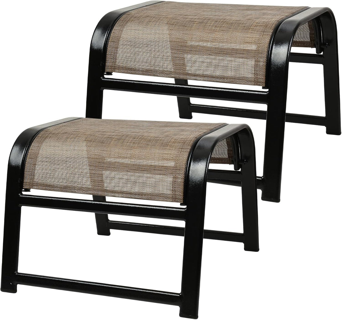 Assembled Patio Footstools for Outdoor 2 Set, Iron Breathable Ottoman for Garden Greige