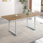 Extendable Dining Table for 4-8 Person, Extendable from 55" to 71", Modern Rectangle Dining Table with MDF Tabletop and Metal Frame, Expanding Kitchen Table for Home, Office (Natural Wood+White)