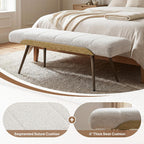 CIMOTA Mid-Century Modern Upholstered Bench, Upholstered Boucle Ottoman Bench with Solid Wood Trim and Bronze Metal Legs, 49.5" Accent Bench for Bedroom, Entryway, Living Room, End of Bed, Beige