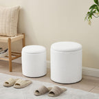 oakvivo Round Set of 2 Ottoman with Storage, Boucle Storage Ottoman Foot Stool, Soft Teddy Upholstered Small Vanity Stool, Ottomans Padded Seat Foot Rest for Living Room Bedroom, White